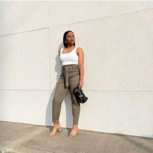 Super High Waisted Belted Paperbag Ankle Pant